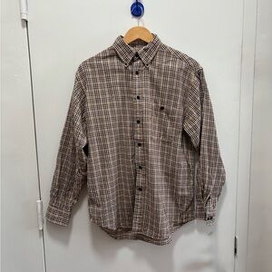 Roundtree & Yorke Men's Plaid Flannel Button Down Shirt - Brown and Burgundy
